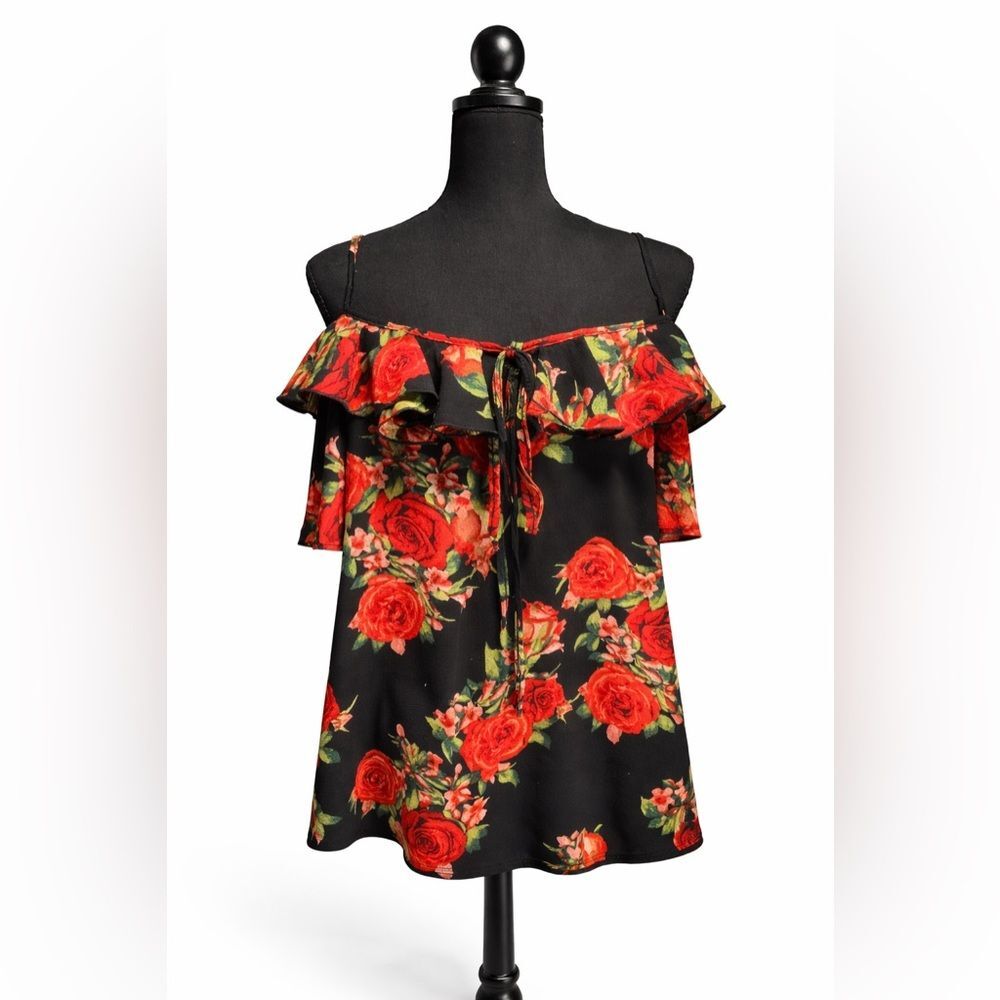 Banana Lemon Rose Floral Cold Shoulder Blouse XL